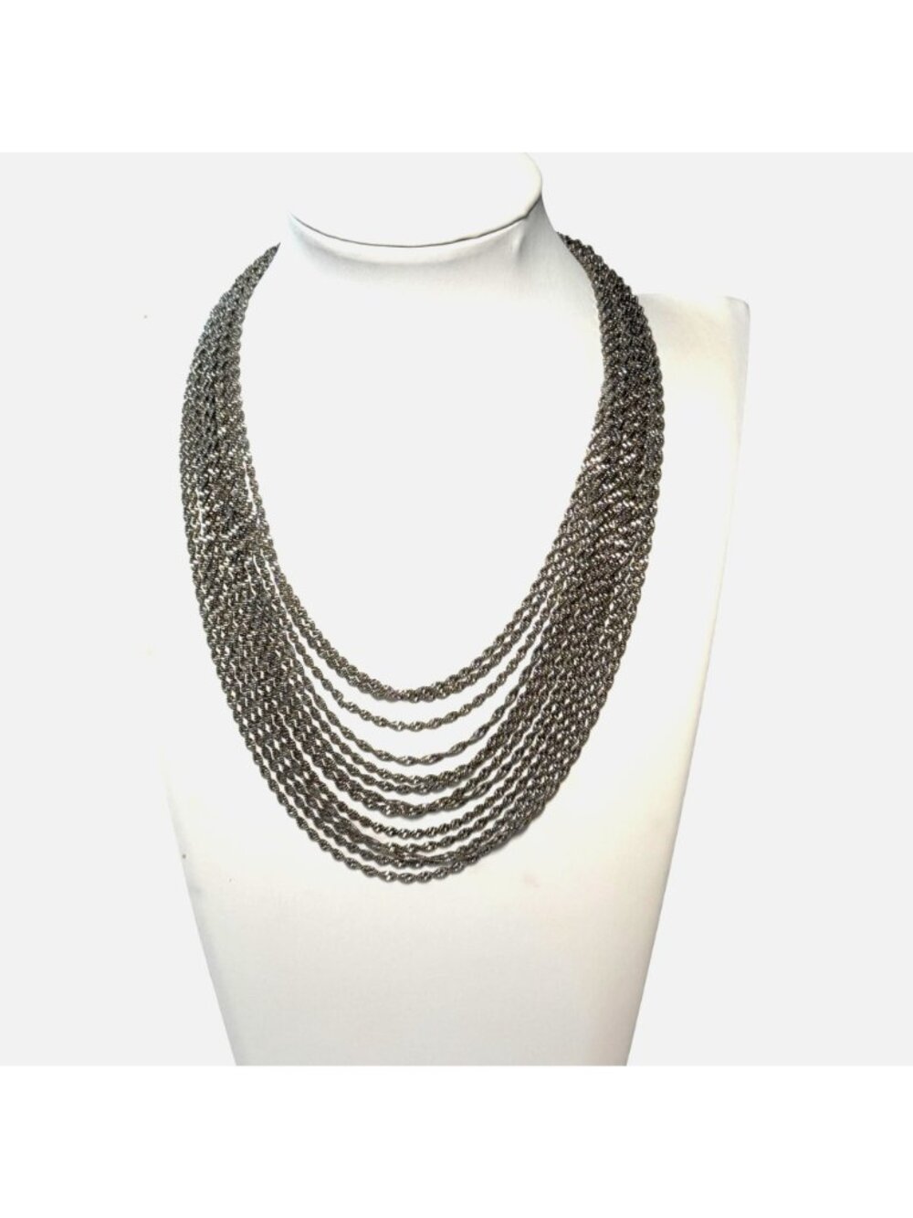 White House Black Market Silver-Tone Multi Chain Strand Layered Necklace